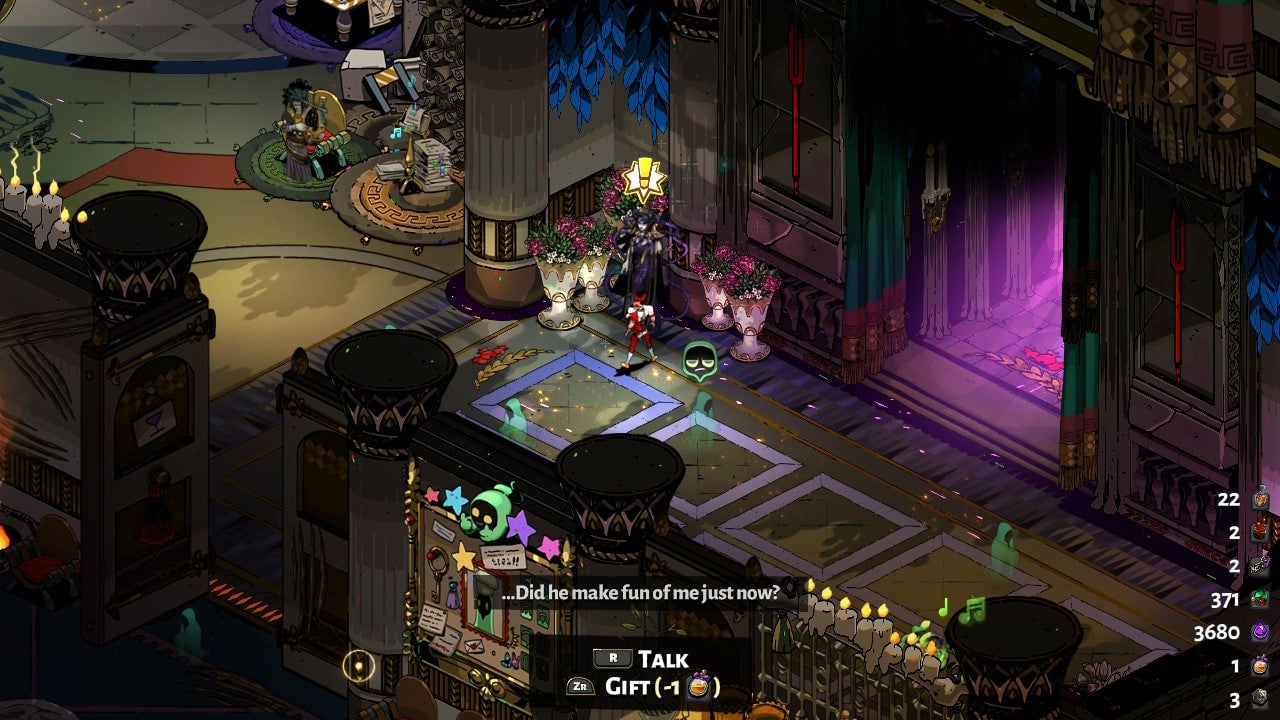 If you see this symbol, a spikier-than-usual exclamation point, that means Nyx is probably ready to teach you the hidden phrase.