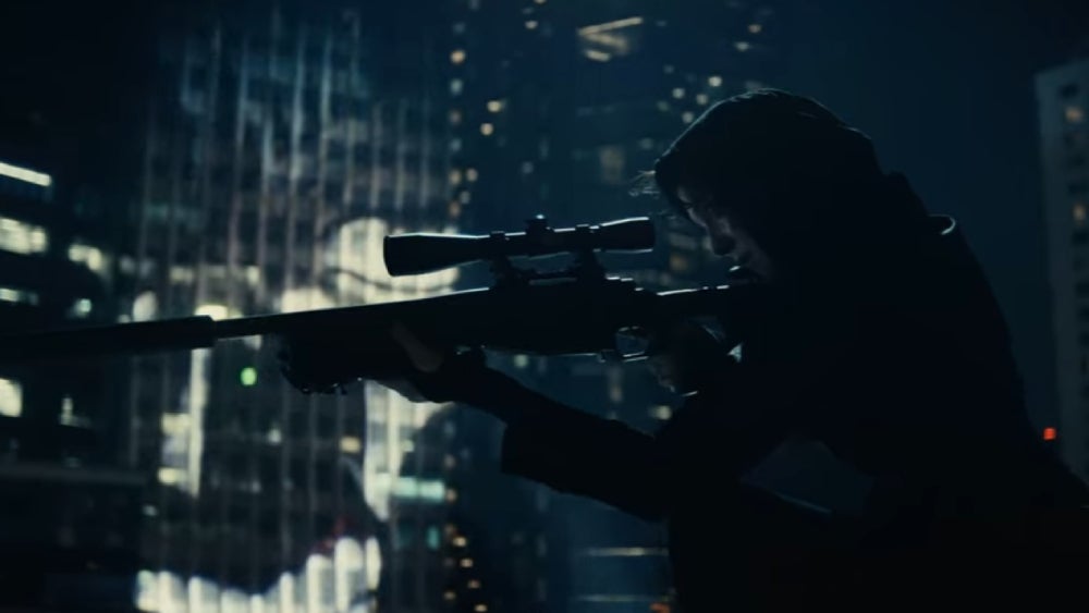 That’s Tokyo Ghoul being projected on the building in the background.