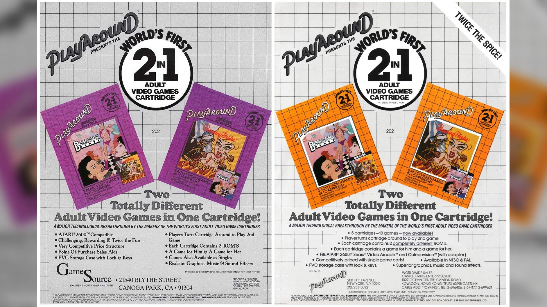 Two similar flyers, from GameSource and PlayAround, have notable differences that hint at the behind-the-scenes reality.