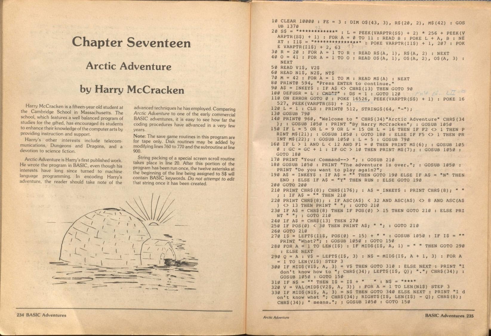Scan of the original publishing of Arctic Adventure in The Captain ‘80 Book of Basic Adventures