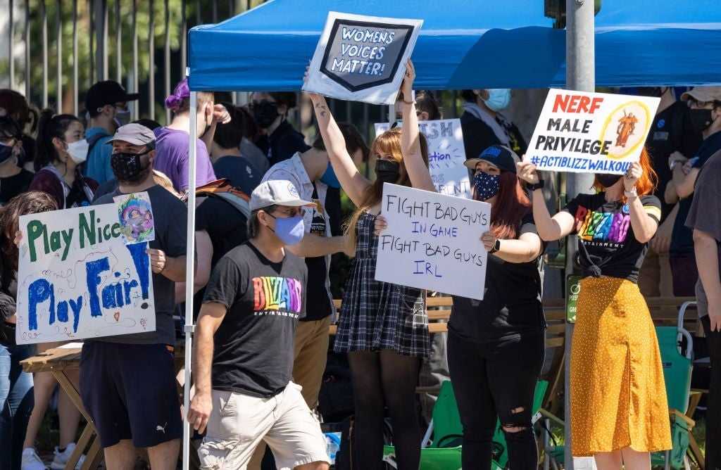 Activision Blizzard employees held a walkout at Blizzard’s Irvine campus to protest inequities on July 28, 2021.