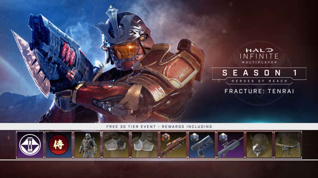 Promotional art showing items included in Tenrai’s battle pass, some of which were unattainable in November.
