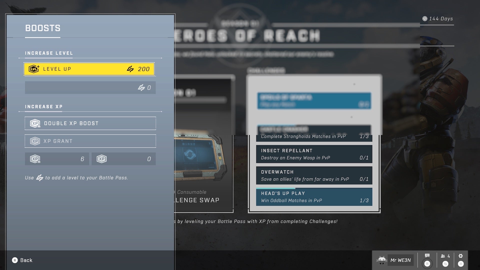 From the challenge menu, you can press the “Y” button (on Xbox) to access a pop-up that will let you apply boosts.