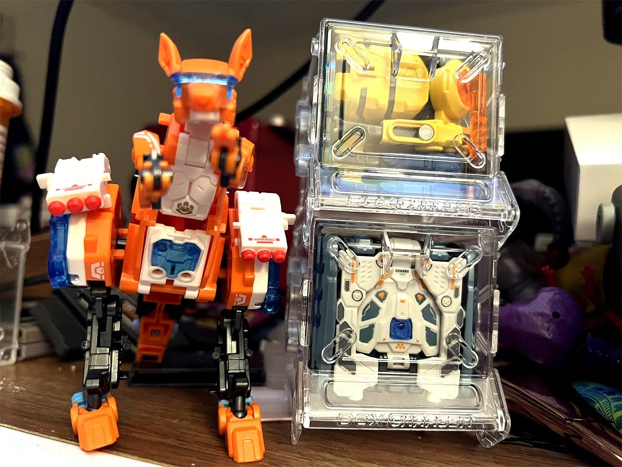 Fahey’s latest three acquisitions, including the amazing robot kangaroo he calls Luke.