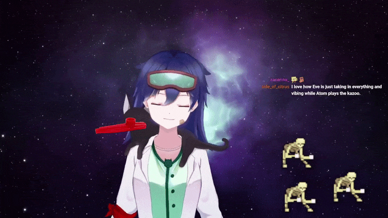 Just a girl and her talking cat playing the kazoo in space.