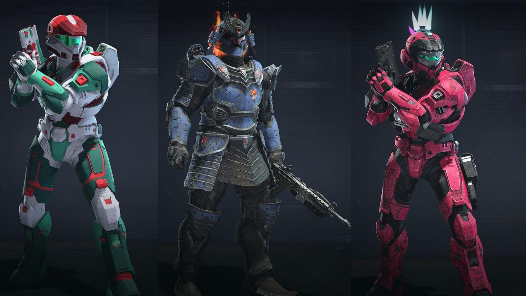 Brown Jr.’s lookbook, showing (from left) kits styled with rewards from the Winter Contingency, Fracture: Tenrai, and Cyber Showdown events.