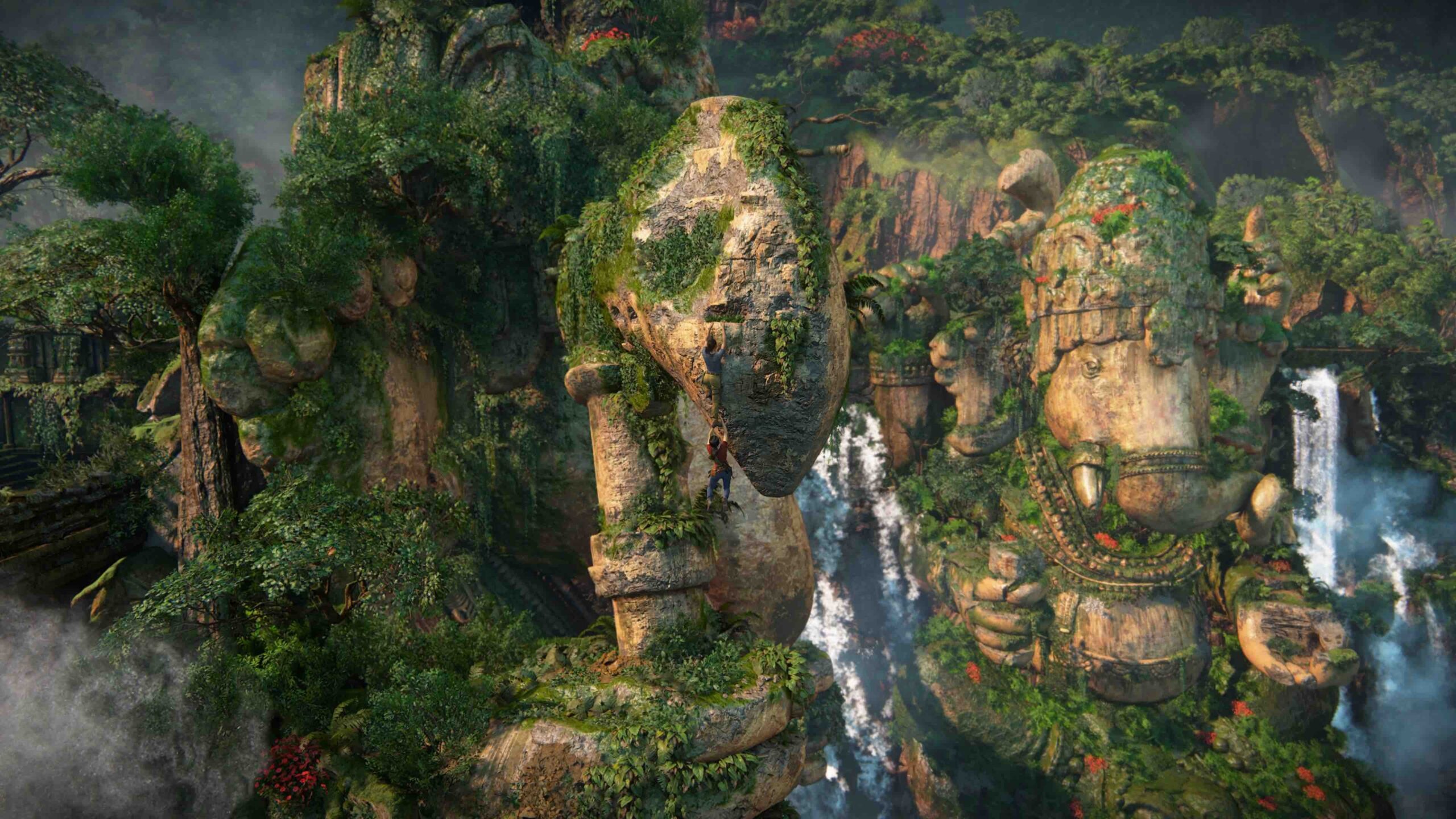 Lost Legacy’s climbing sections are often staggering in scale (look close to see the heroes).