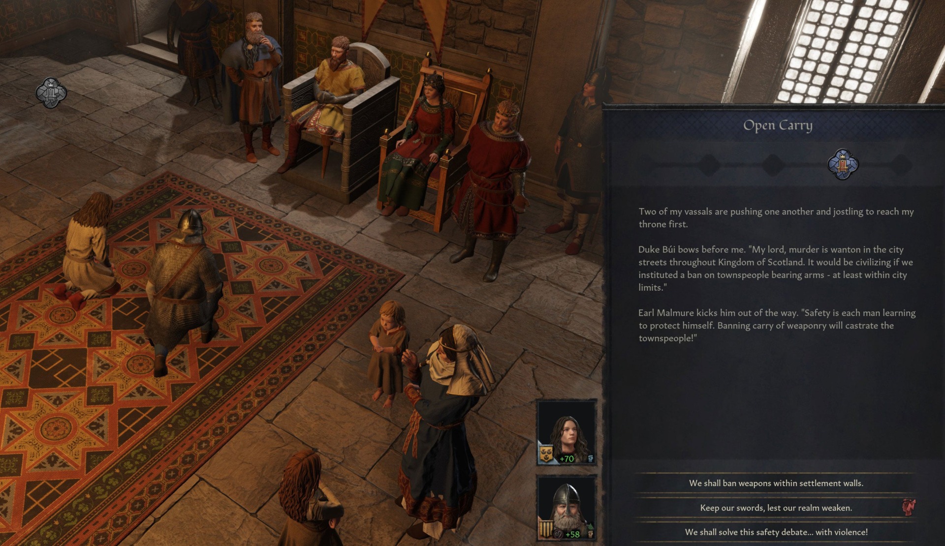 Some of the judgements you get to make in the throne room are more topical than you might be expecting