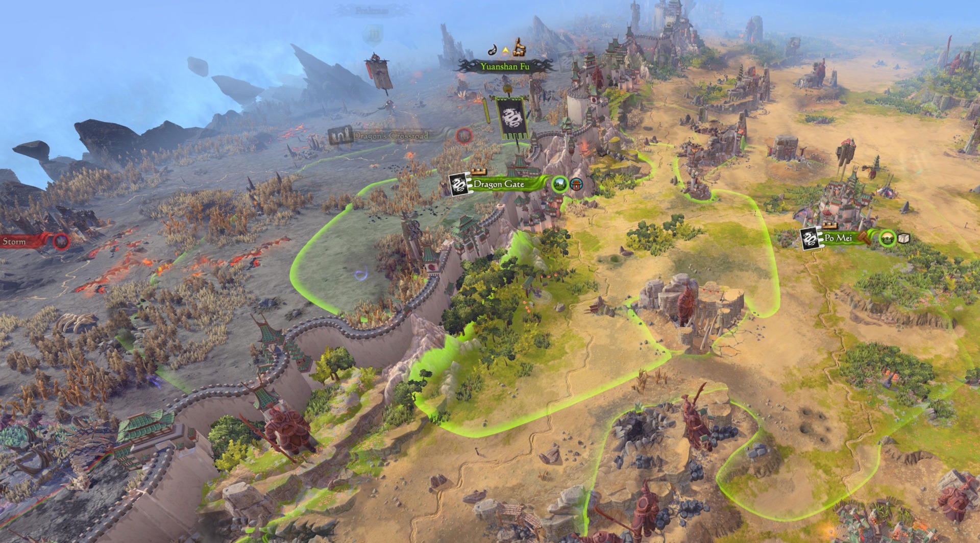 The map is exploding with colour and features, like this contrast between the Great Bastion and the wastelands beyond