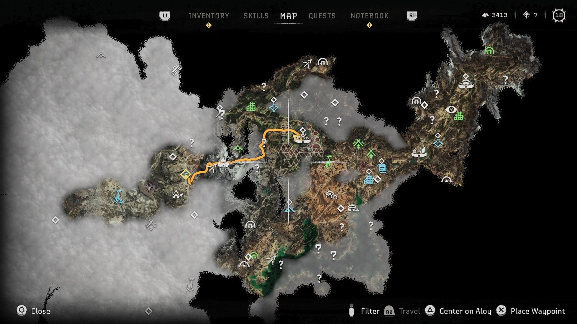 Horizon Forbidden West’s map is too big to fit into one screenshot.
