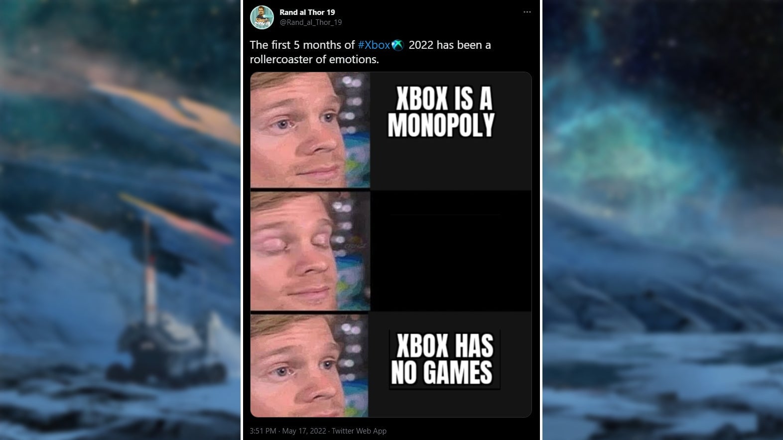 A Twitter user’s meme captures fans’ shifting sentiment toward Xbox