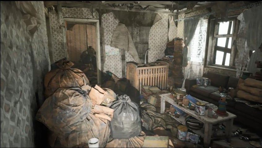 A leaked Silent hill image from sleuther Dusk Golem showing what appears to be a filthy room littered with boxes and garbage, possibly hinting that this spot may belong to some sorta hoarder in the game.