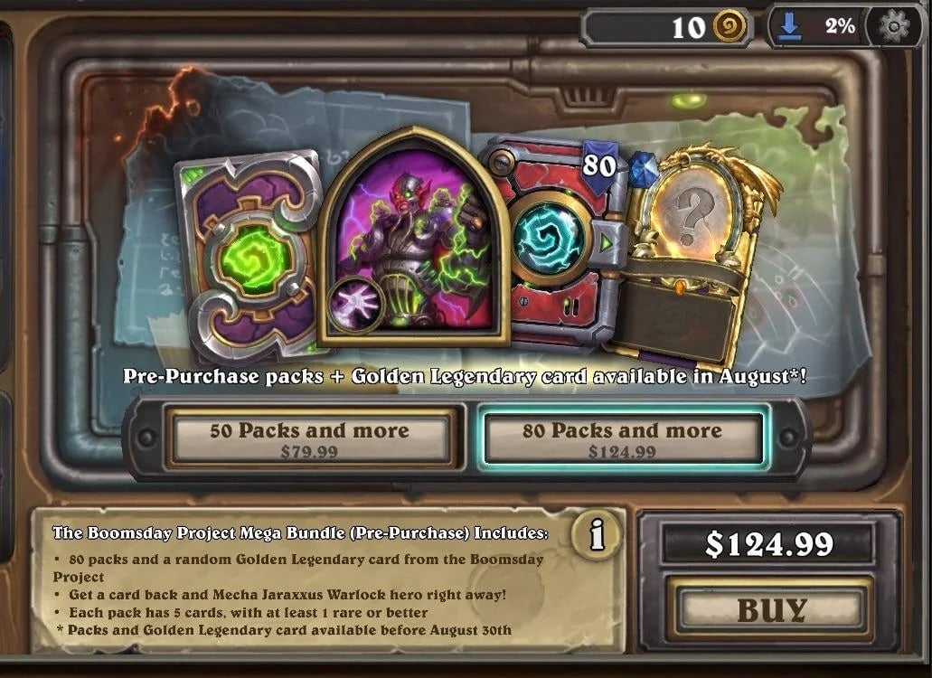 An example of how Blizzard advertises expensive card pack bundles