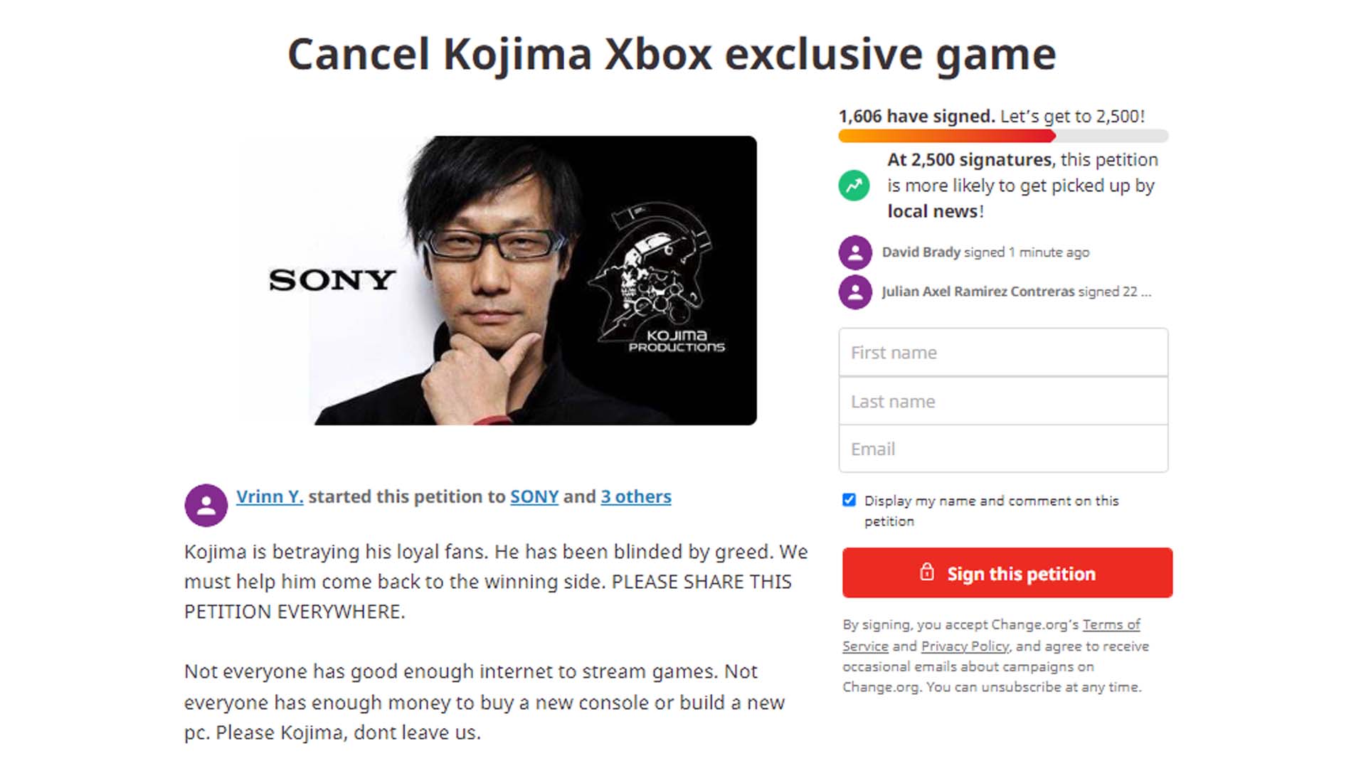 Screenshot: Change.org / Kotaku