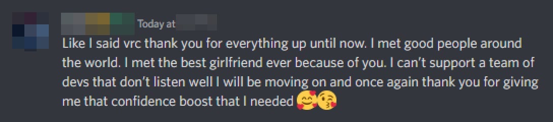 A user on VRChat’s official Discord server reacts to VRChat’s latest blog post on Wednesday evening.