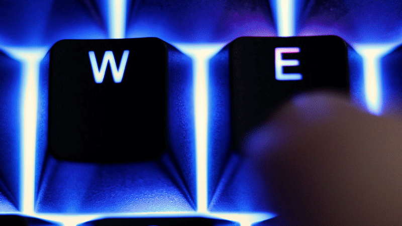 Pay attention to how deep a press it takes to activate the “E” key compared to the hair-trigger “W.”