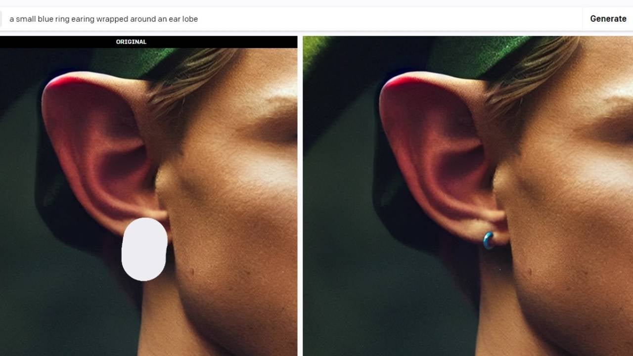 The image from Leveille shows how he instructed the AI to refine Holland / Linkâs ear lobe.