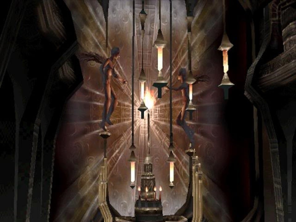 The visual motif of two one-winged angels recurs throughout Xenogears