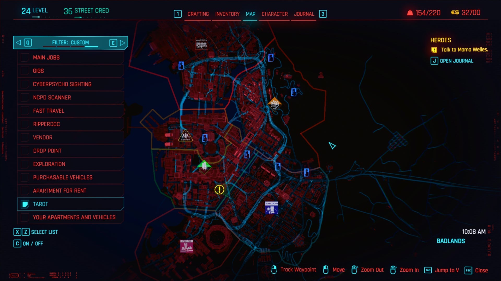 Blue tarot card symbols are laid out on the map, so you’ll never have to hunt around too much.