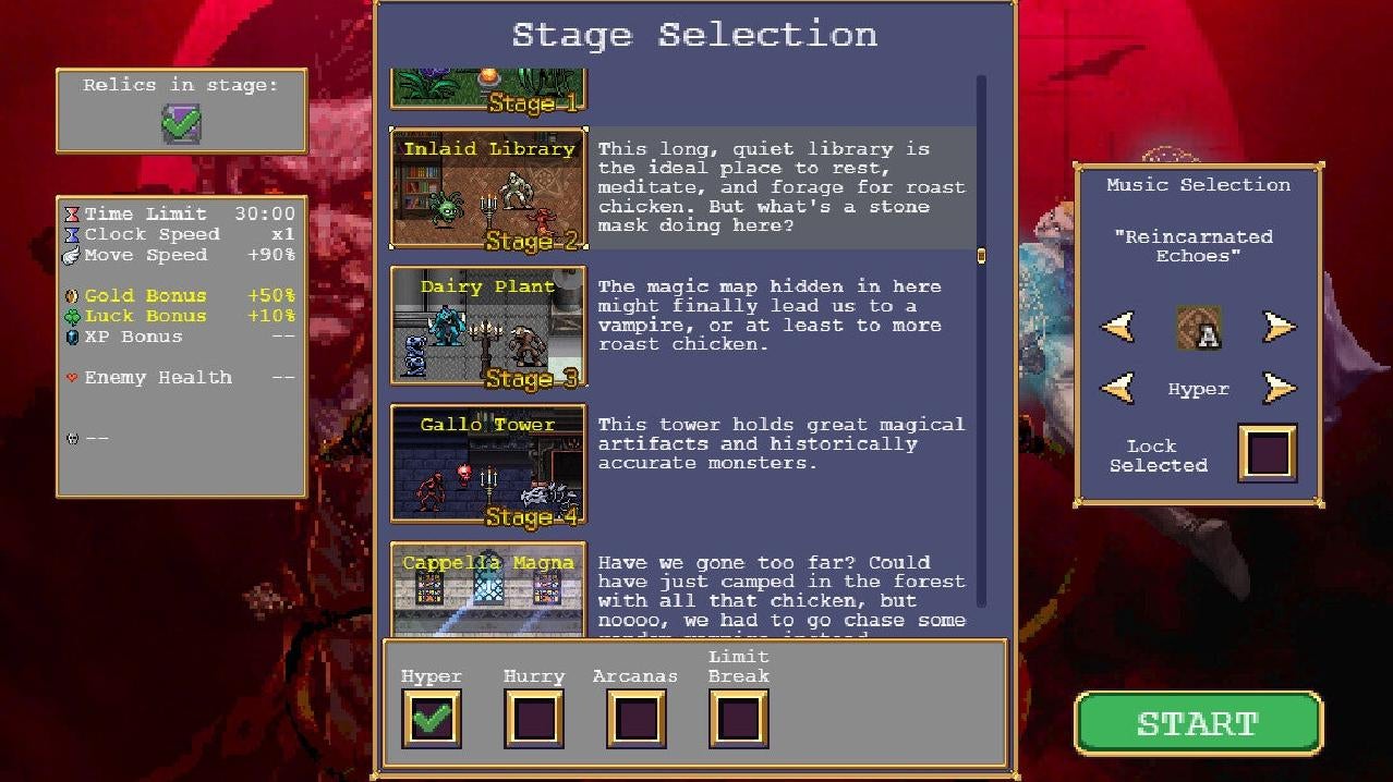 Stages let you complete Vampire Survivors in bite-size amounts.