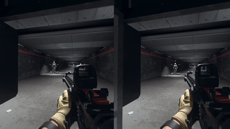 The image on the right side uses weapon tuning to compensate for a slower aim-down-sights speed.