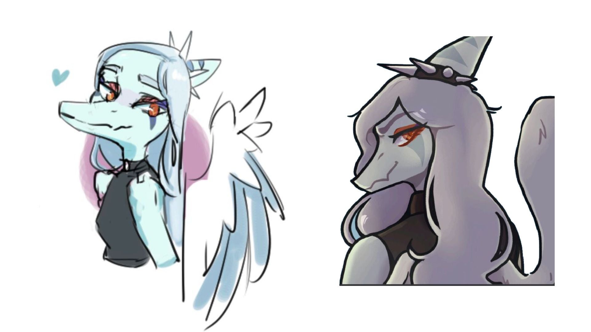 On the left is fan art for Snoot Game, and on the right fan art for Goodbye Volcano High.