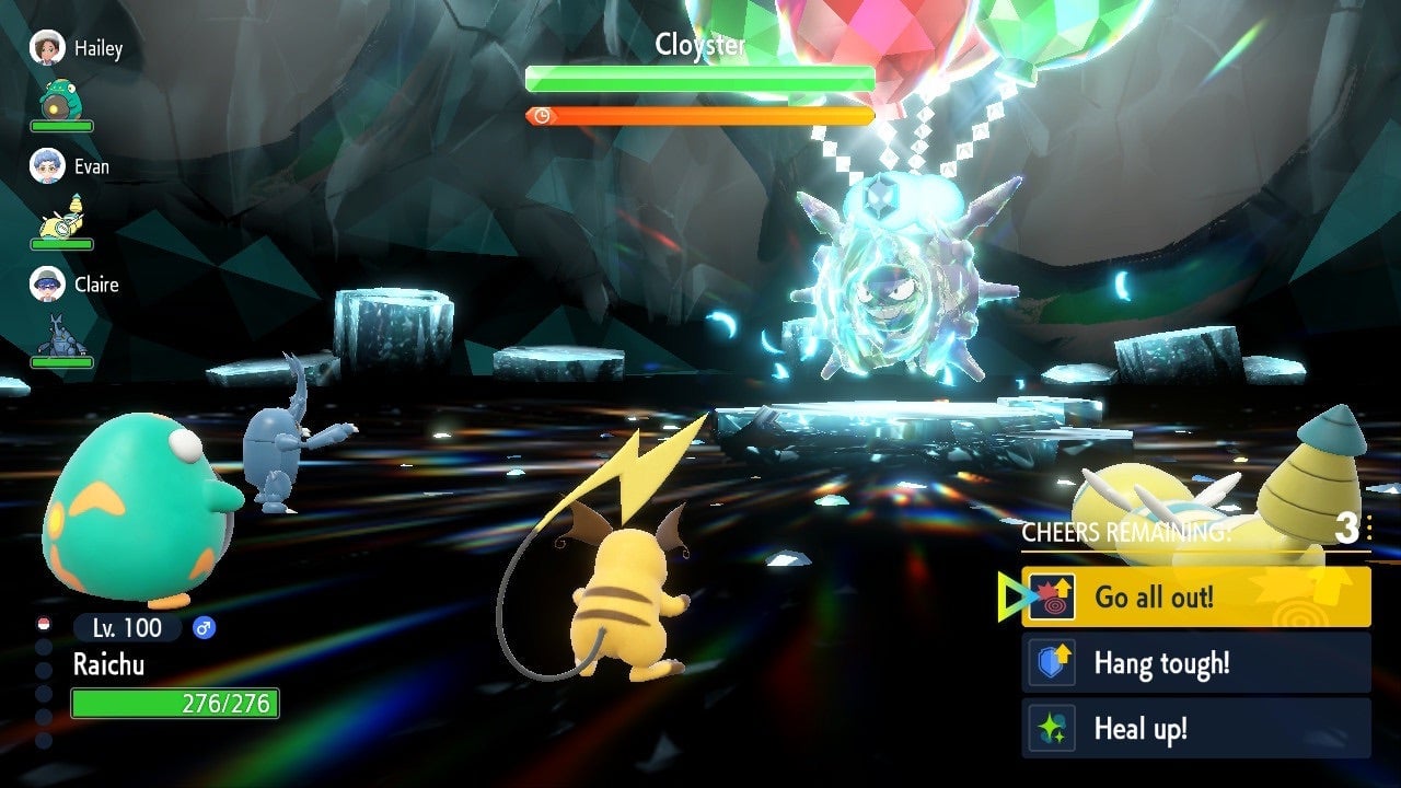 My Raichu is the most suited to do some heavy damage to this Cloyster, but I’m still taking the time to support my team with a cheer.