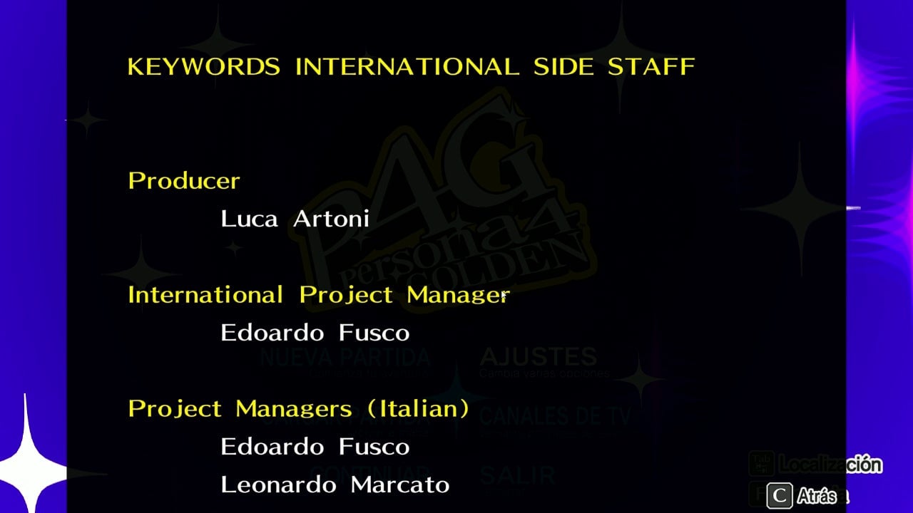 These are the only people credited for Persona 4 Golden’s Italian localisation, even though it took a whole team to actually translate and re-write the dialogue