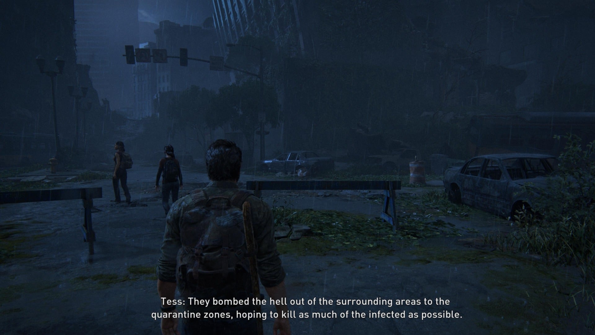 In both the game and the show, this stretch sees Tess telling Ellie about how cities were bombed in an effort to mitigate the spread.