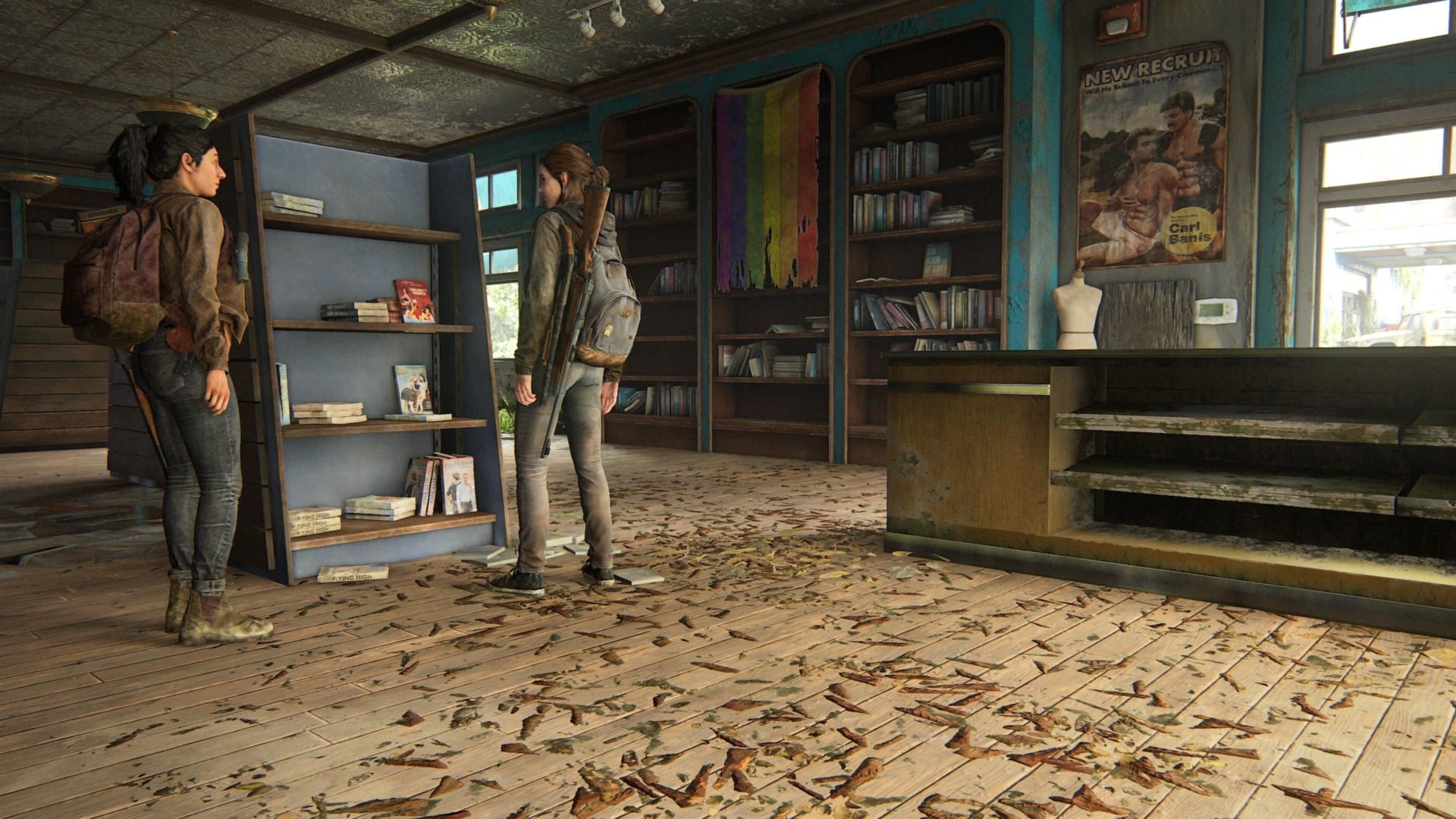 Dina and Ellie walk through a queer bookstore in Seattle, but neither of them seem to know the significance of where they stand.