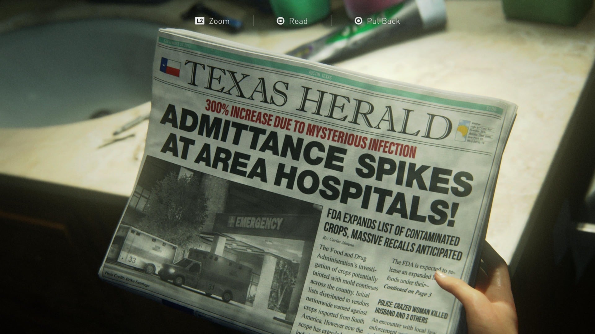 The game uses exploration and interactivity within Joel and Sarah’s house to paint a picture of the burgeoning crisis, while the HBO series takes Sarah out into the world.