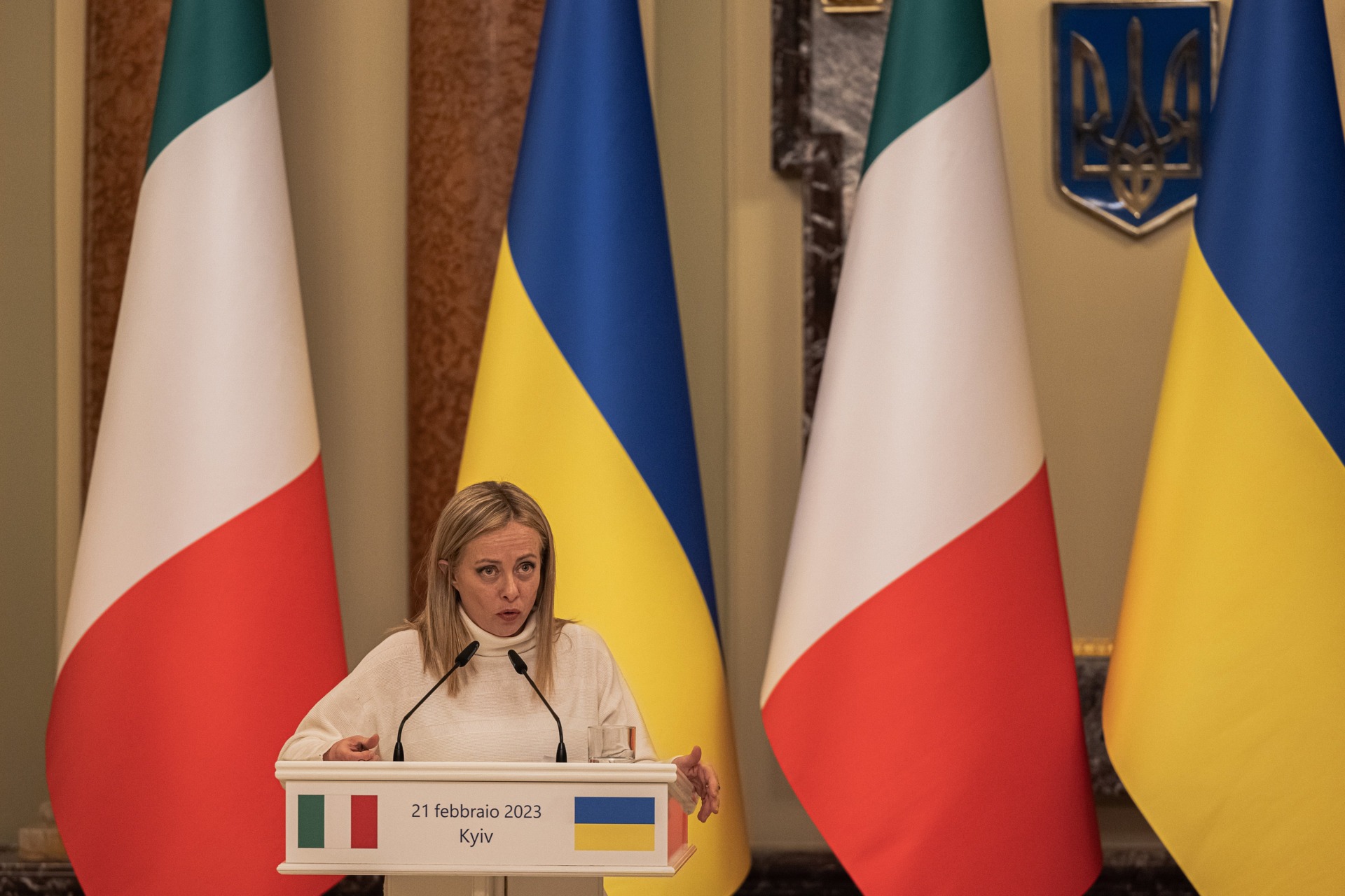 Meloni visiting Kyiv, Ukraine in February 2023