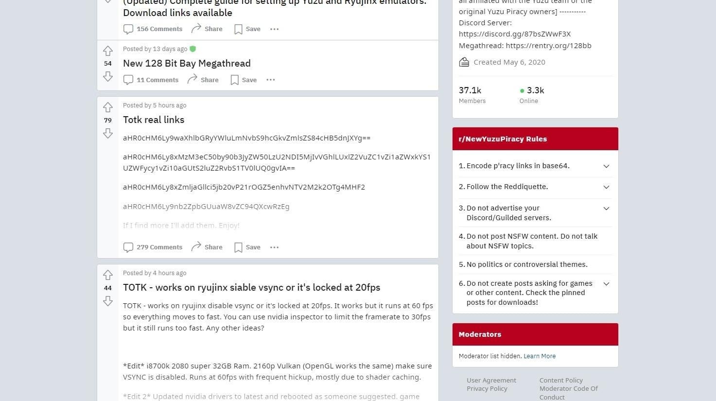 A screenshot shows the front page of r/newyuzupiracy on May 1 when Tears of the Kingdom leaked.