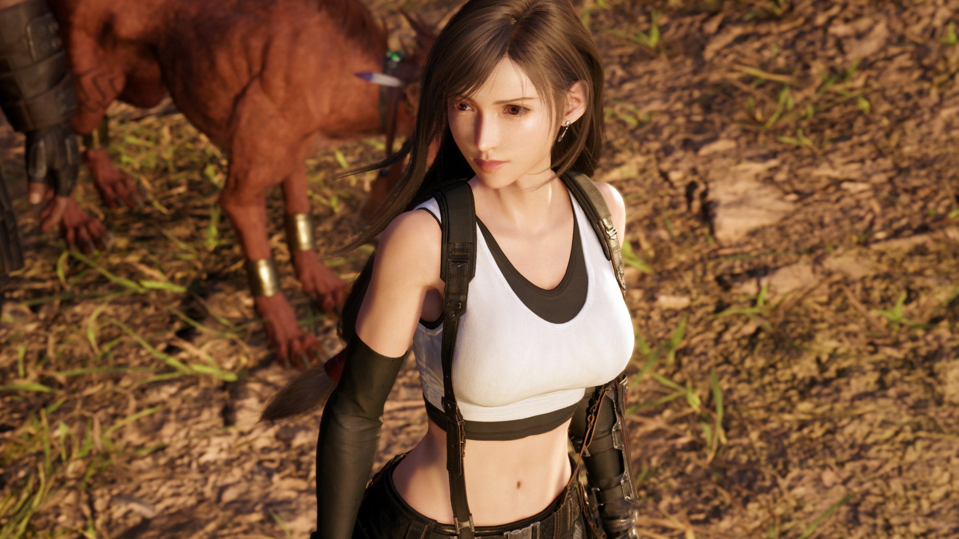 Pictured: Tifa taking in the clearer draw distance of Graphics mode in Final Fantasy VII Rebirth’s Demo.