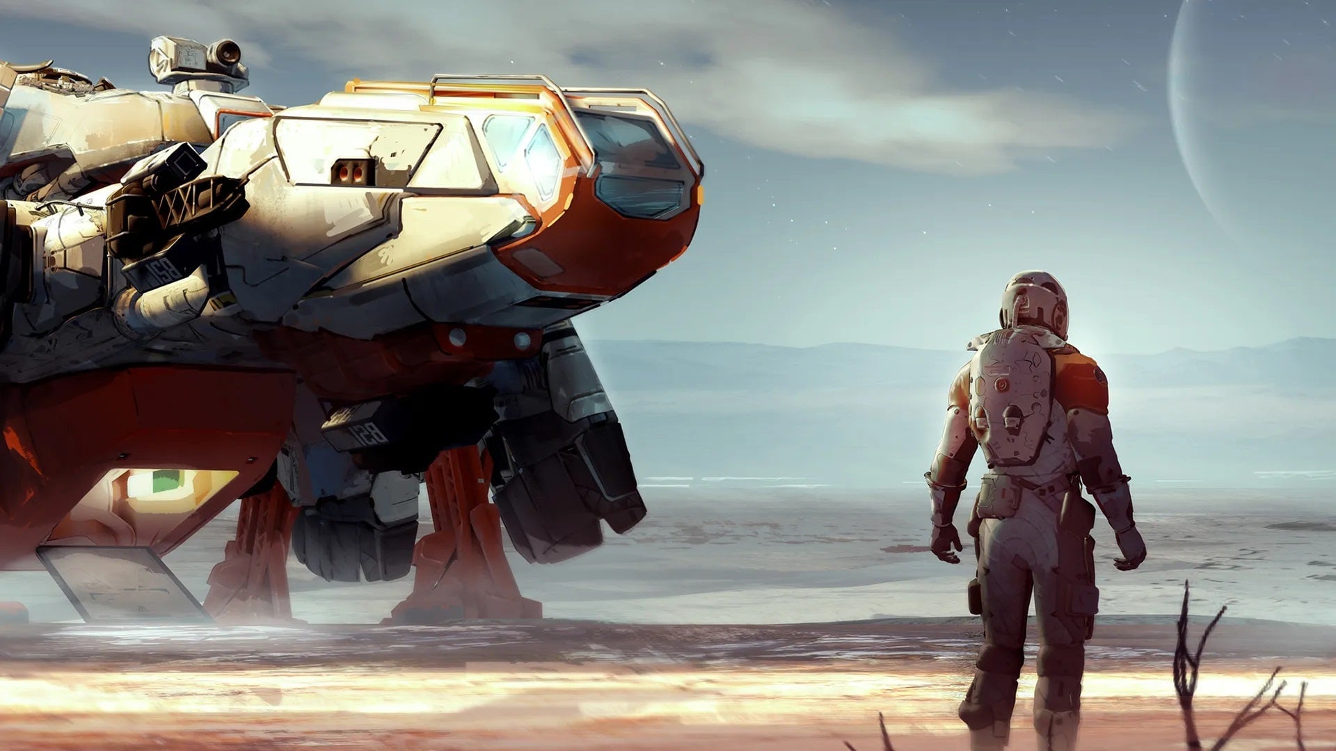 Starfield concept art shows an explorer and their ship.