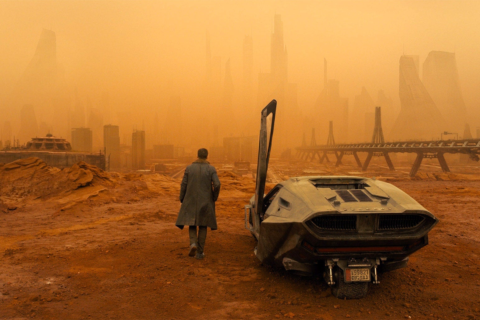 Ryan Gosling approaches a radioactive Las Vegas in Blade Runner 2049. 