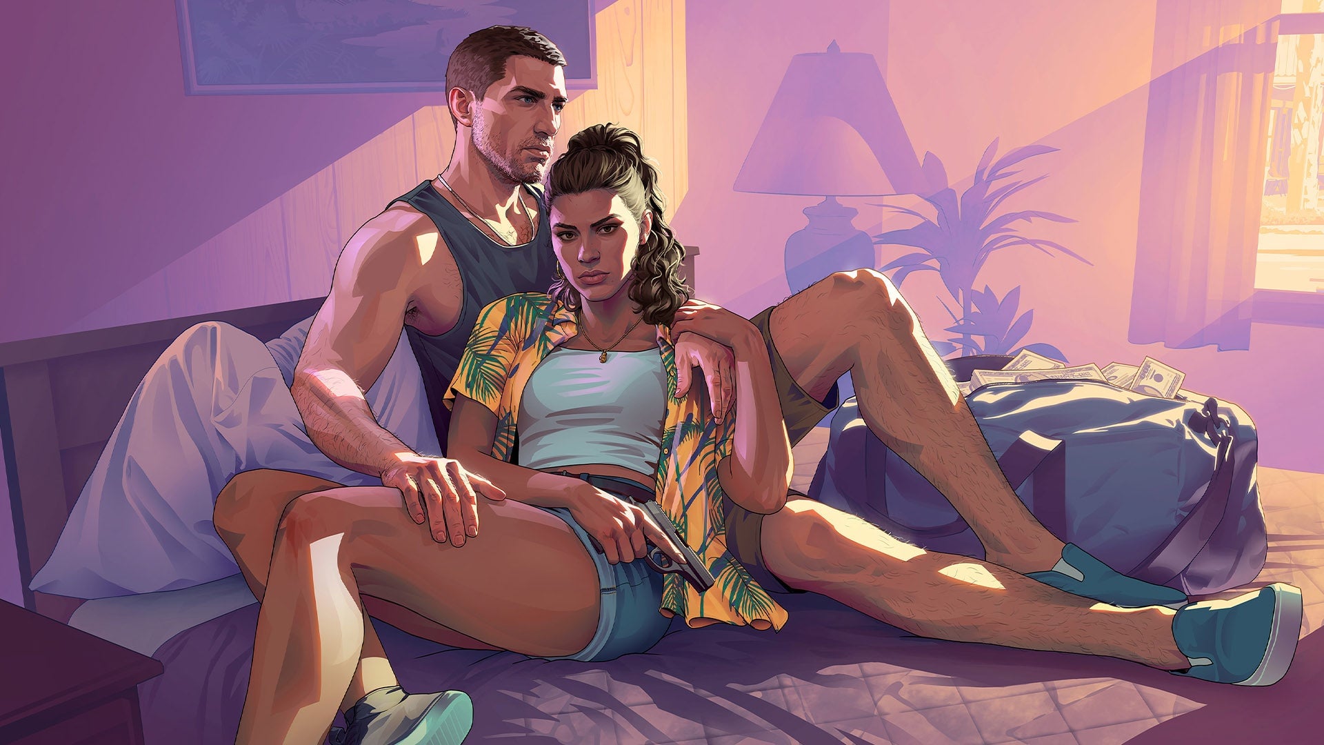 A man and woman sit in a bed.