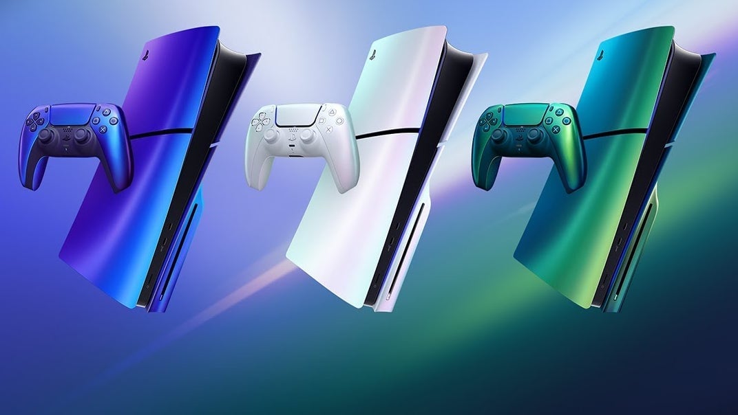 PS5 consoles appear in different colors.