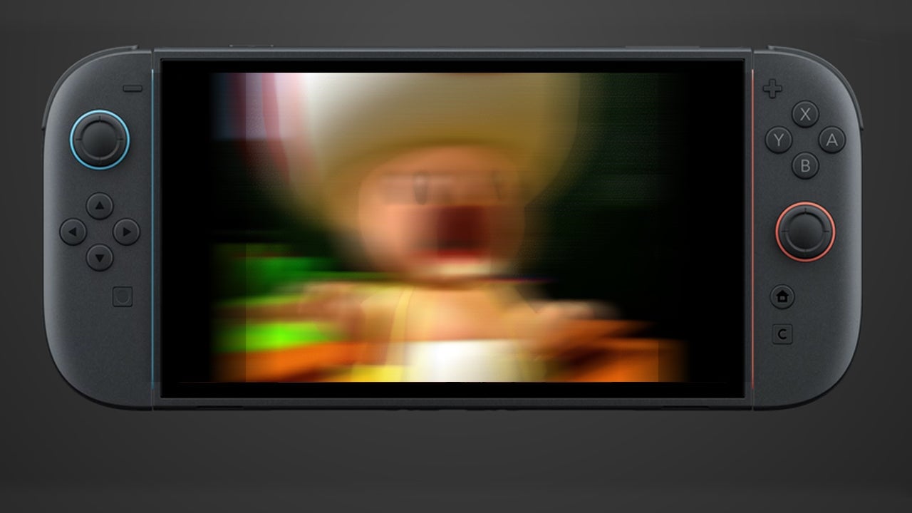Toad appears on a blurry Switch 2.
