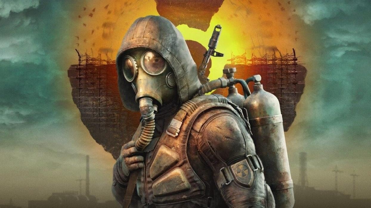 A man in a gas mask appears in the wilderness.