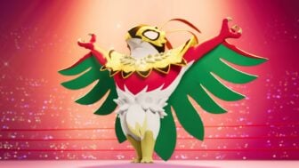 Mega Hawlucha poses in a ring.