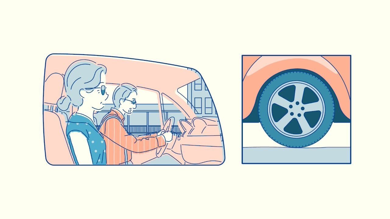 A man and a woman are showing driving in a car