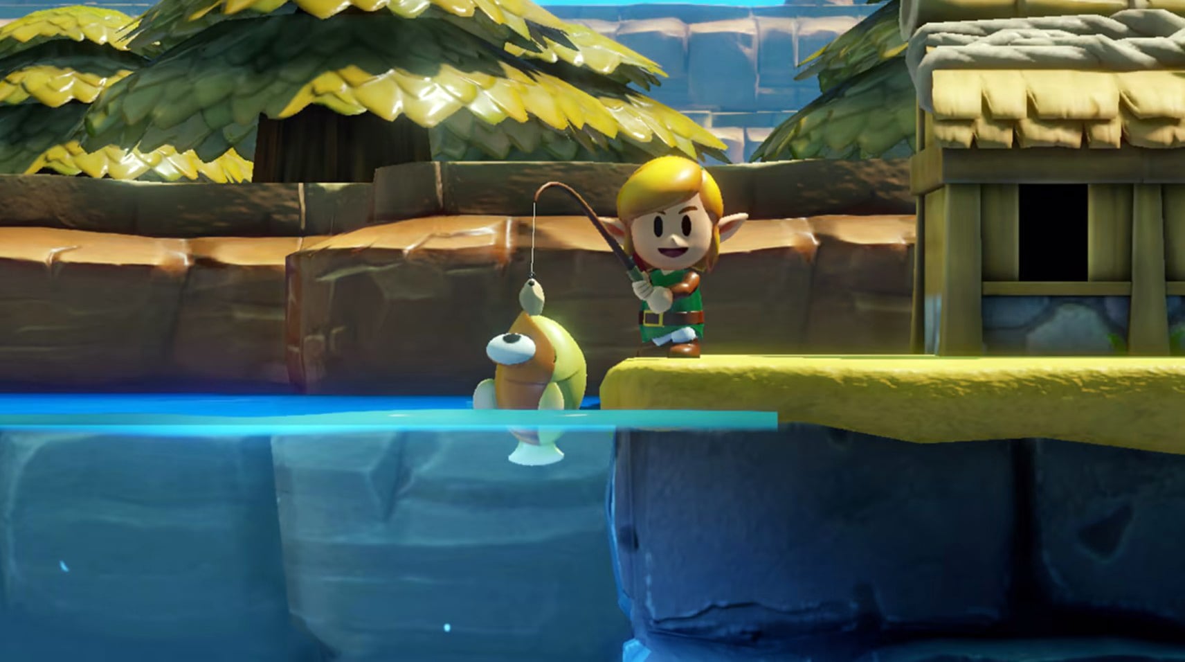 Link catches a fish.