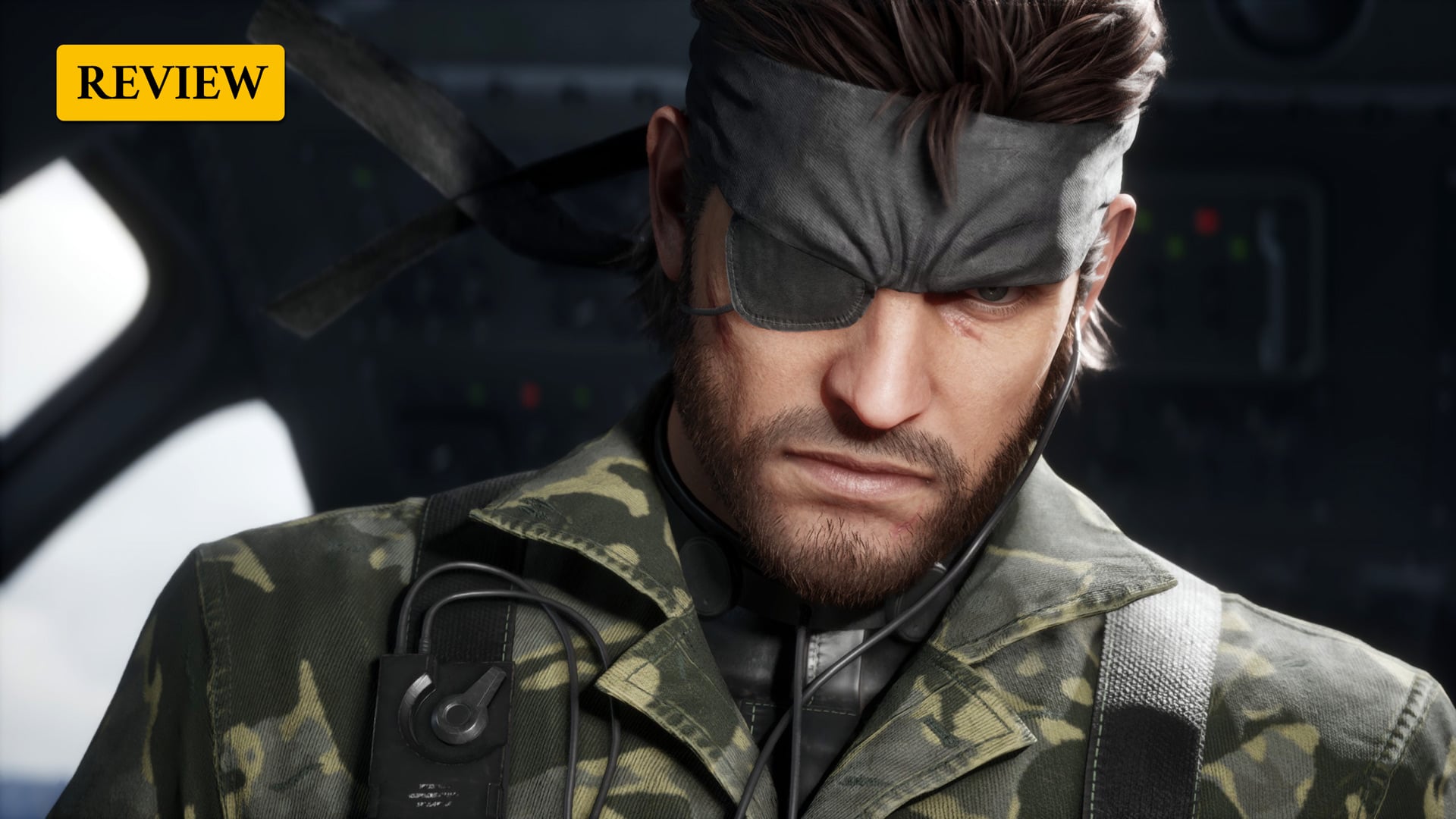 Snake looks at someone from his one good eye.