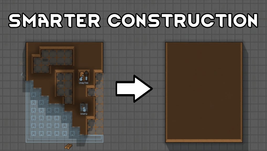 An example of the Smarter Construction mod in RimWorld.