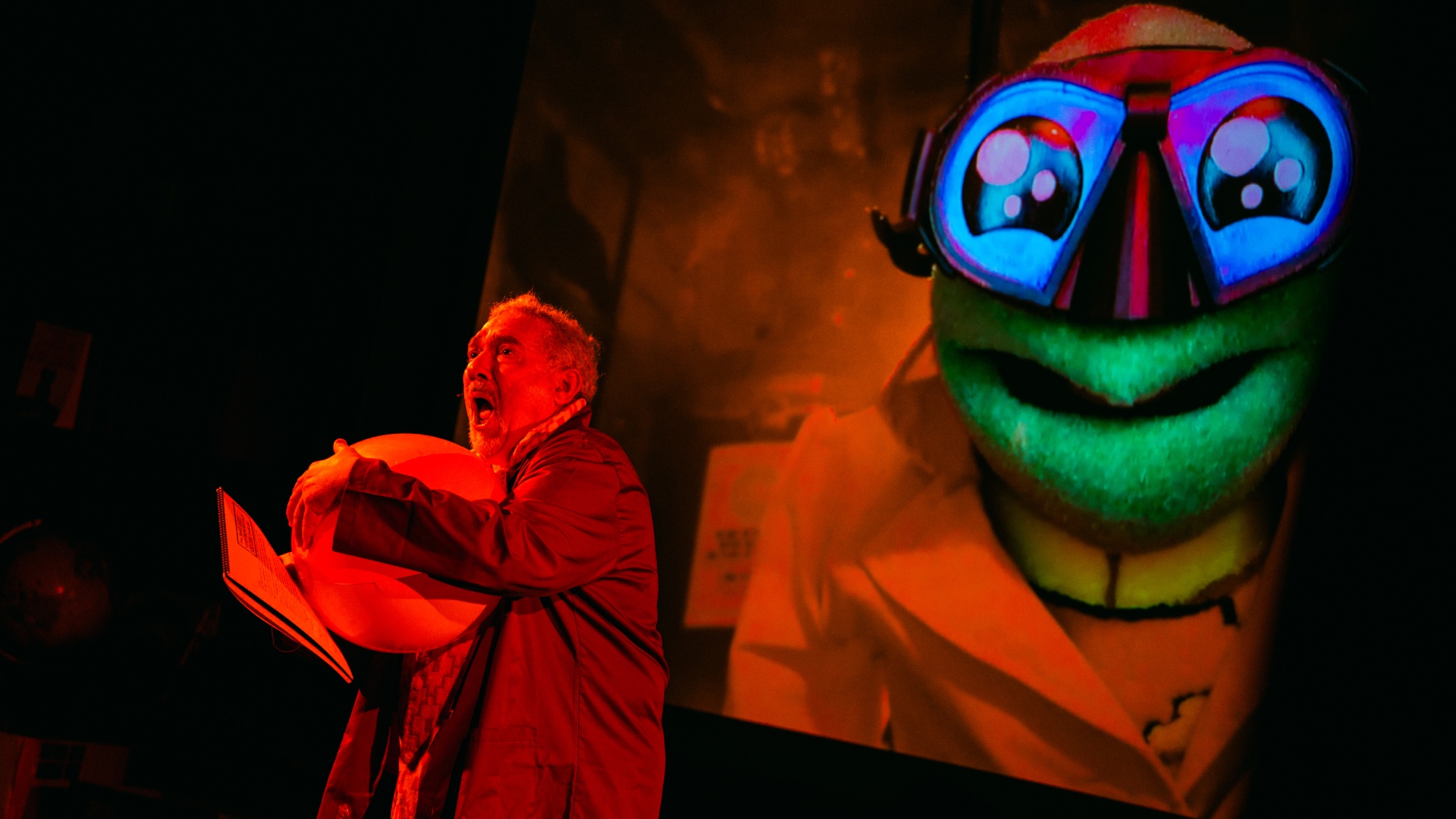 The Professor looking frightened with Warlordturtle in the background.