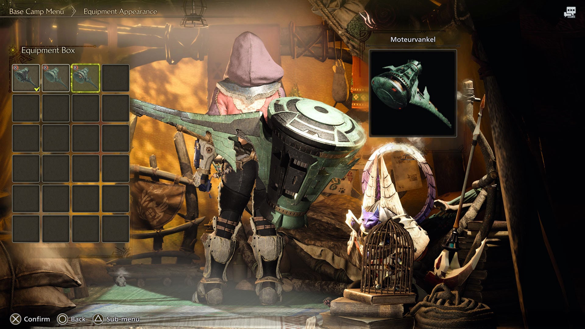 The Equipment Appearance menu, showing off the three designs for an Artian Hammer.