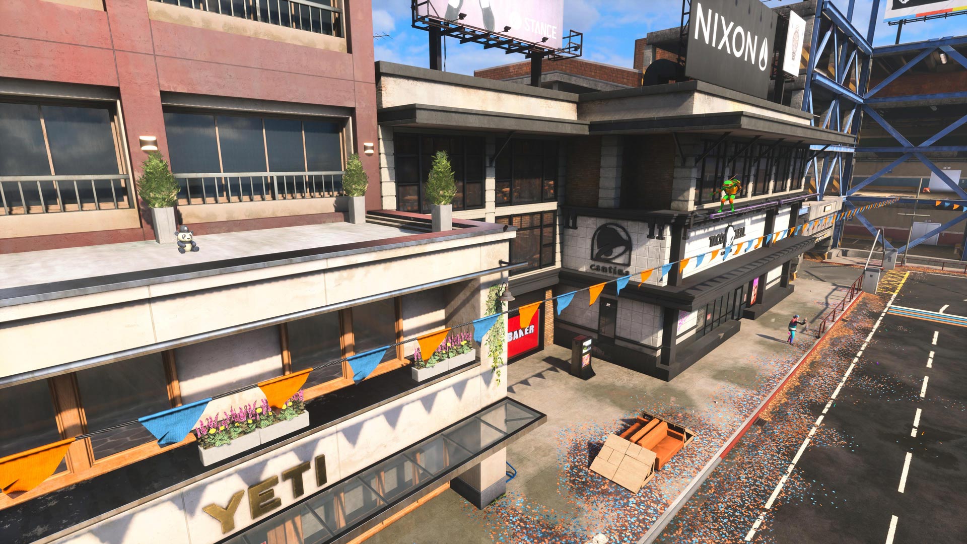 A plush sitting on the Yeti rooftop.