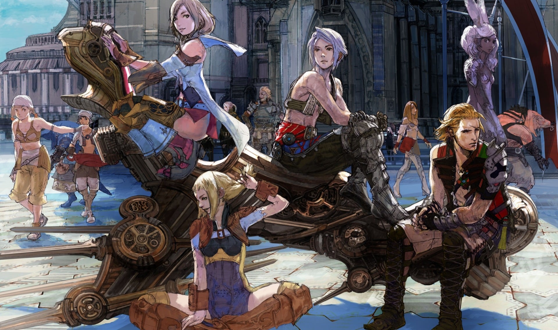 Art shows characters from FFXII lounging around.