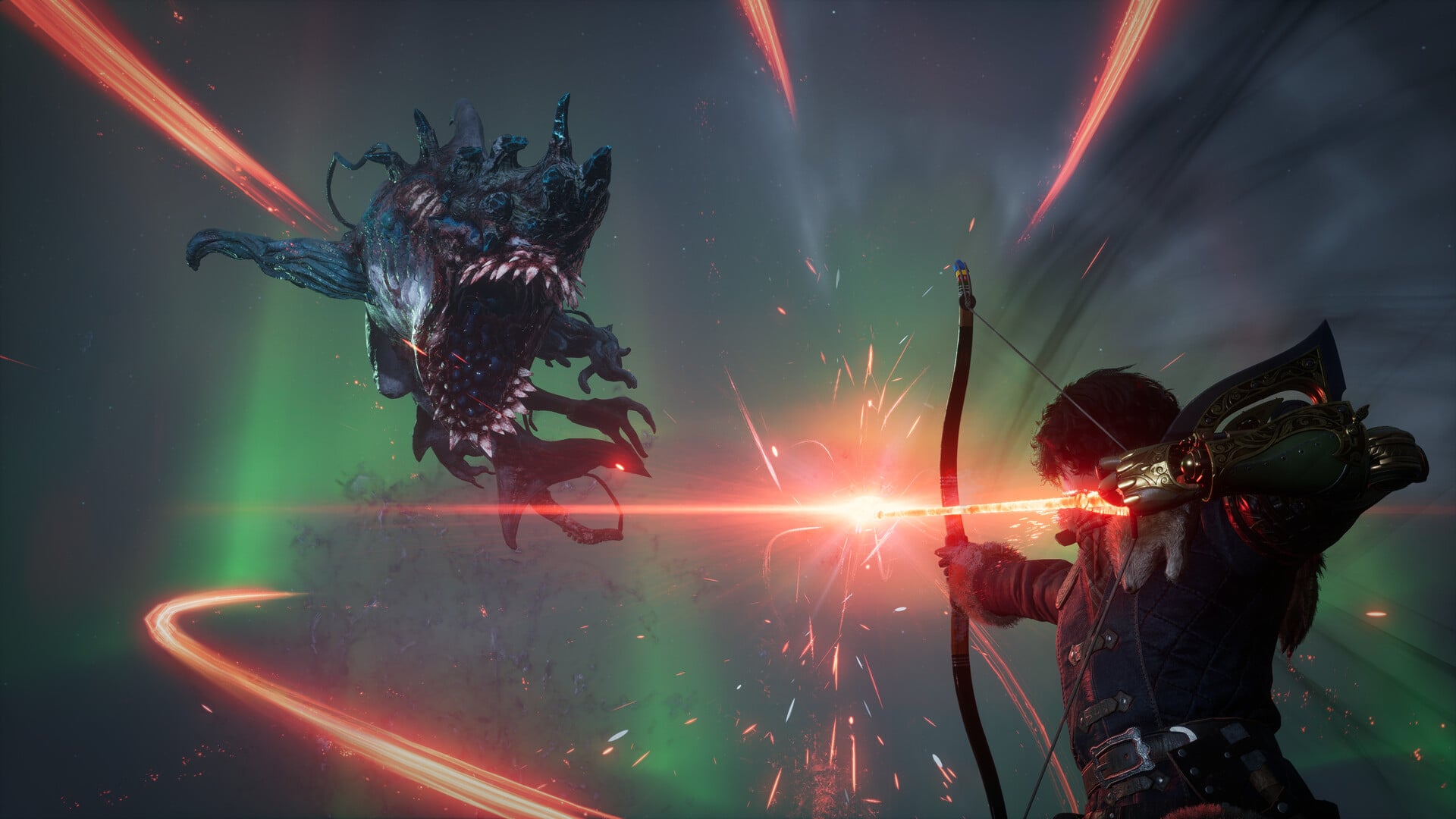 Pinocchio fires an arrow an enemy.